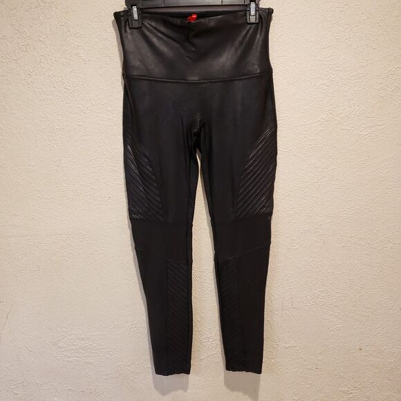 Spanx Women's Size XL Faux Black Leather Leggings Pants Stretch Causal - Picture 2 of 8